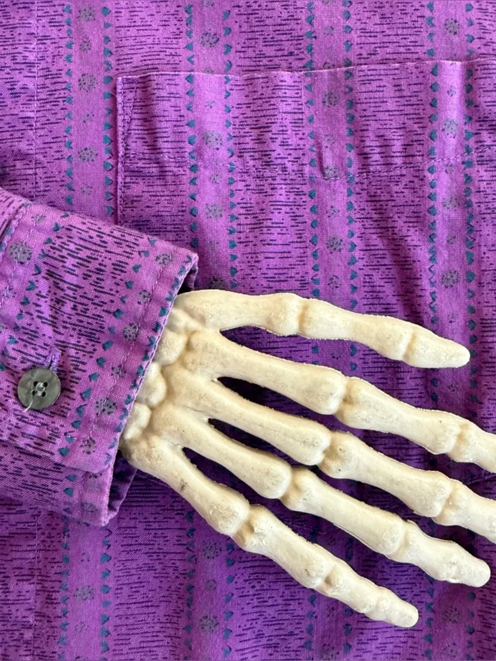 Vintage 80s Purple Abstract Striped L/S Button Down Shirt ~ Size Large - Picture 6 of 7